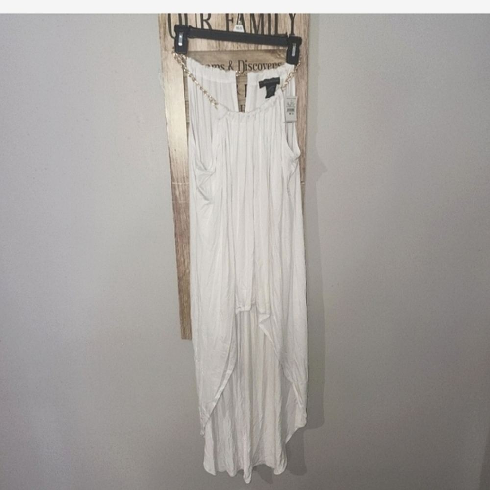 NWT ASHLEY STEWART 18/20 WHITE GODDESS TOP GOLD CHAIN STRAP